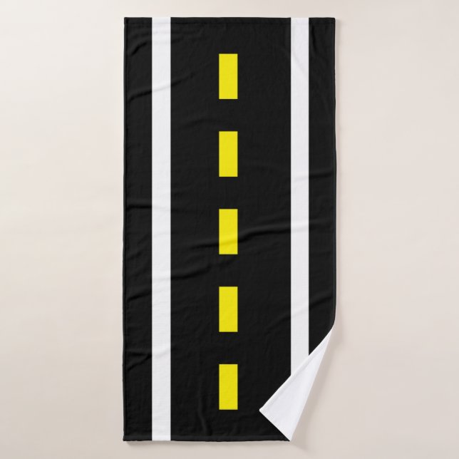 Two Lane Road Bath Towels (Black, White & Yellow) (Serviette de bain)