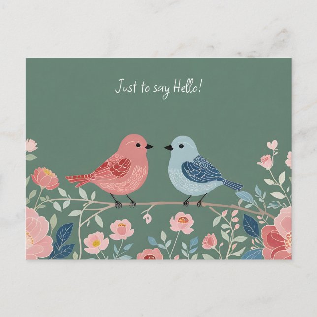 Two Little Birds and Flowers Postkarte (Vorderseite)