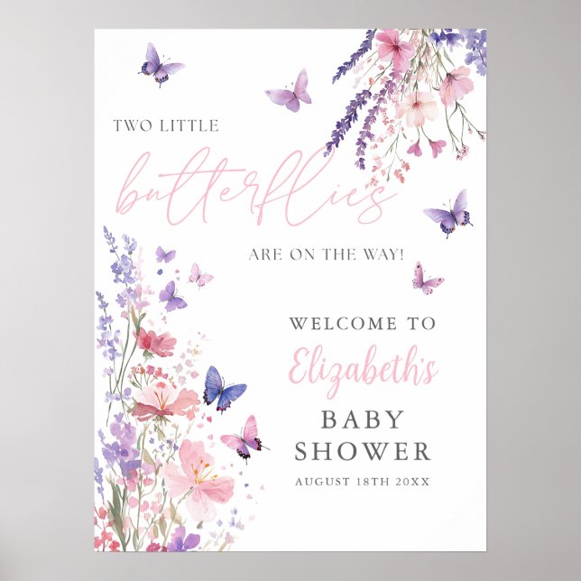 Two Little Butterflies Baby Shower Welcome Sign Poster (Vorne)