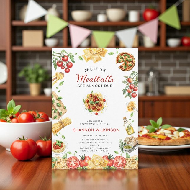 Two Little Meatballs Italian Pasta Baby Shower Einladung (Von Creator hochgeladen)
