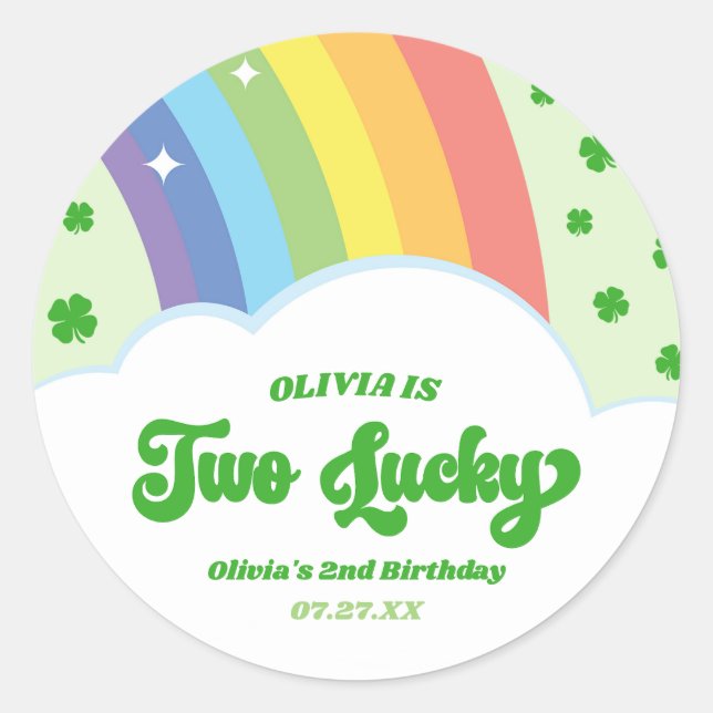 Two Lucky Charm Rainbow 2. Geburtstags-Party Runder Aufkleber (Vorderseite)