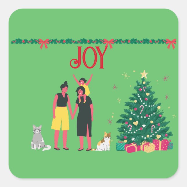  TWO MOMS AND DAUGHTER MERRY CHRISTMAS  QUADRATISCHER AUFKLEBER (Vorderseite)
