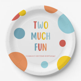 Two Much Fun Colorful 2nd Birthday Party Plates Pappteller