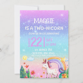 TWO-NICORN 2nd birthday invitation Einladung