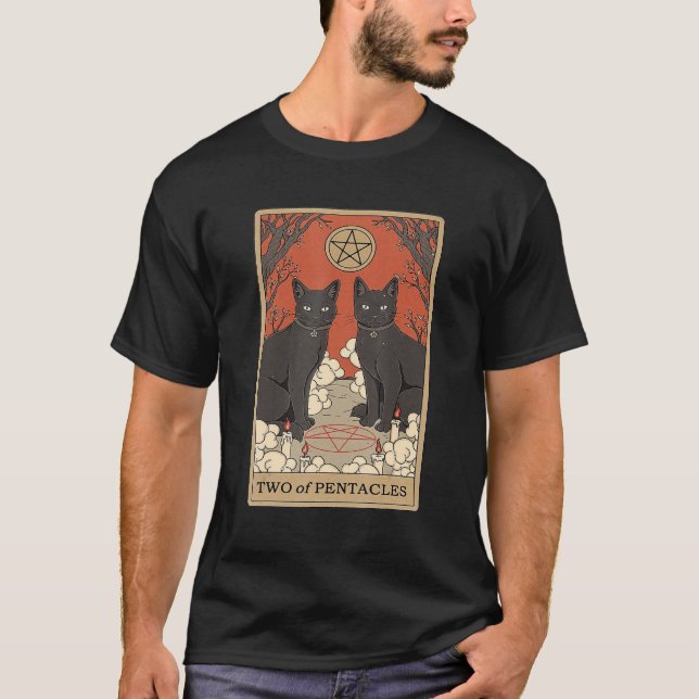 Two Of Pentacles Tarot Card Cat T-Shirt (Vorderseite)
