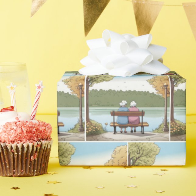 Two Old Ladies Sitting on a Bench Geschenkpapier (Geburtstagsparty)