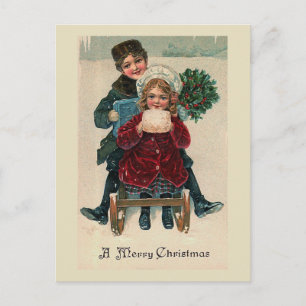 "Two on a Christmas Sled" Postkarte