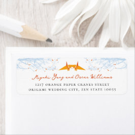 Two Origami Orange Cranes Asian Wedding Address