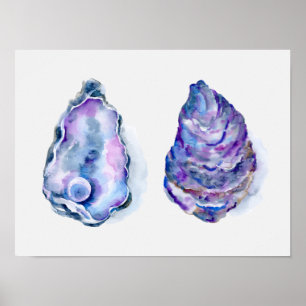 Two oyster shells with pearl Print Poster