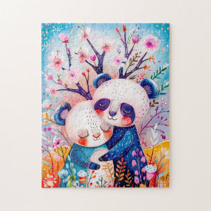 Two Pandas Hugging in Bamboo Forest