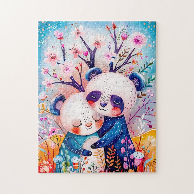 Two Pandas Hugging in Bamboo Forest (Vertikal)