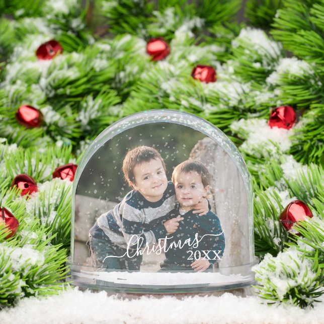 Two Photo Family Christmas 20XX Name Keepsake Schneekugeln (Weihnachten)