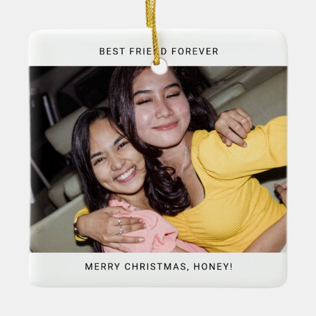 Two Photo Minimalist Best Friend Keramikornament (Vorderseite)
