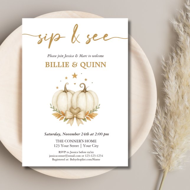 Two Pumpkins on their way Twin Baby Sip And See  Einladung (Von Creator hochgeladen)