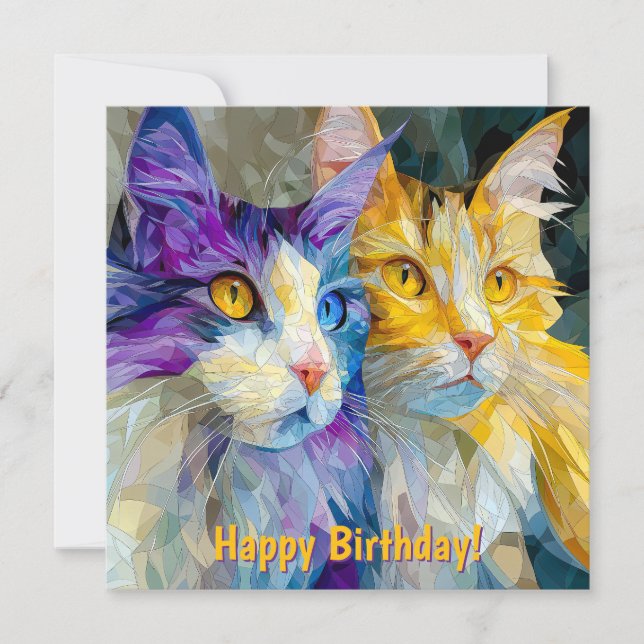 Two Purple and Yellow Cats Karte (Vorderseite)