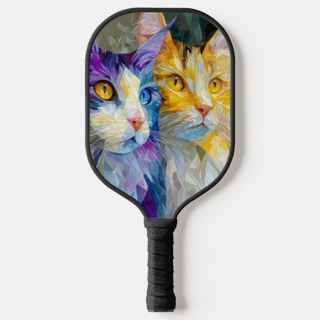 Two Purple and Yellow Cats Pickleball Schläger (Vorderseite)