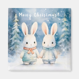 Two rabbits in the Christmas forest Magnet