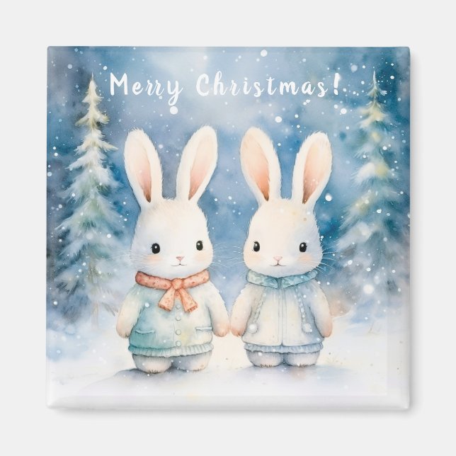 Two rabbits in the Christmas forest Magnet (Vorne)
