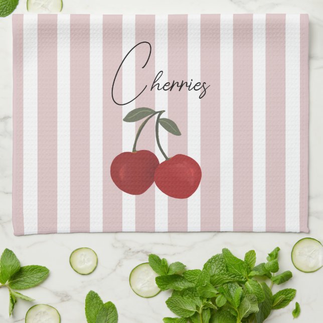 Two Red Cherries Illustration | Cute Fruit Art  Geschirrtuch (Gefaltet)