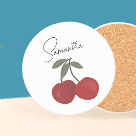 Two Red Cherries Illustration | Cute Fruit Art Getränkeuntersetzer