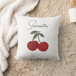 Two Red Cherries Illustration | Cute Fruit Art Kissen