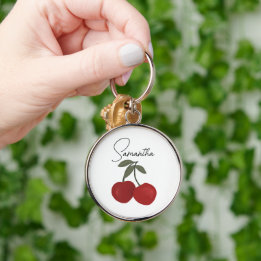 Two Red Cherries Illustration | Cute Fruit Art Schlüsselanhänger