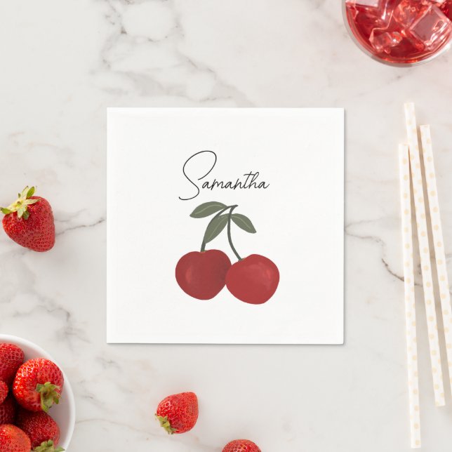 Two Red Cherries Illustration | Cute Fruit Art  Serviette (Beispiel)