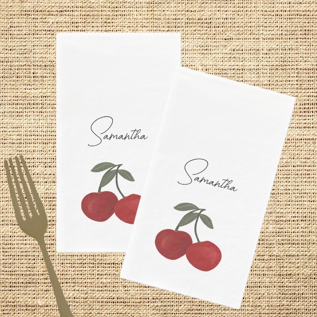 Two Red Cherries Illustration | Cute Fruit Art  Serviette (Von Creator hochgeladen)
