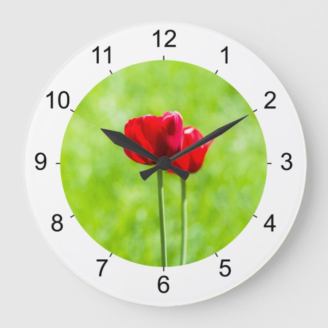 Two red tulip flowers große wanduhr (Vorderseite)
