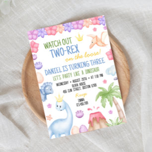 Two-Rex Boy Dinosaur Geburtstagsfeier Einladung