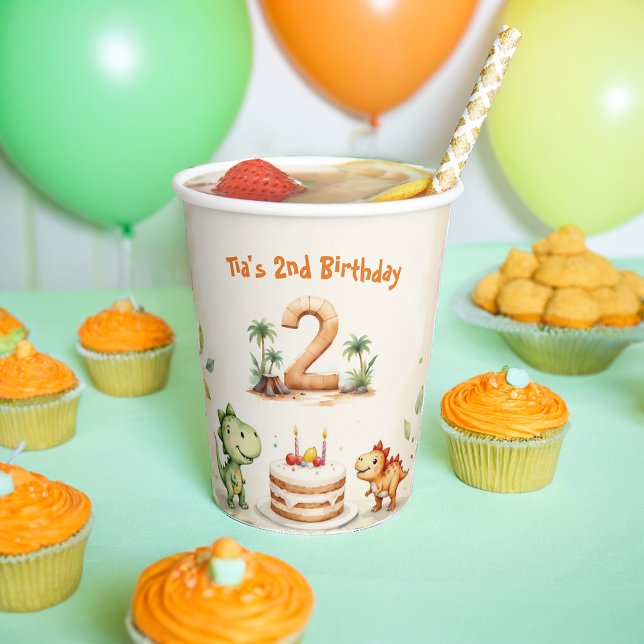 Two-Rex Dinosaur 2. Geburtstag Pappbecher (Von Creator hochgeladen)
