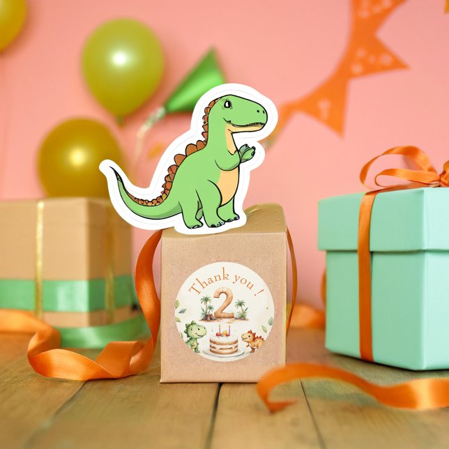 Two-Rex Dinosaur 2. Geburtstag Runder Aufkleber (Von Creator hochgeladen)