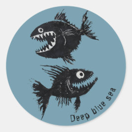 Two scary fish, personalized runder aufkleber