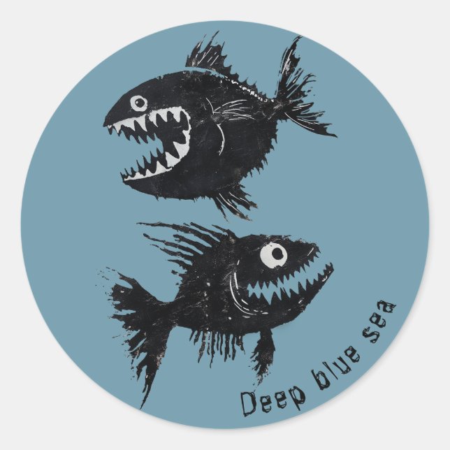 Two scary fish, personalized runder aufkleber (Vorderseite)