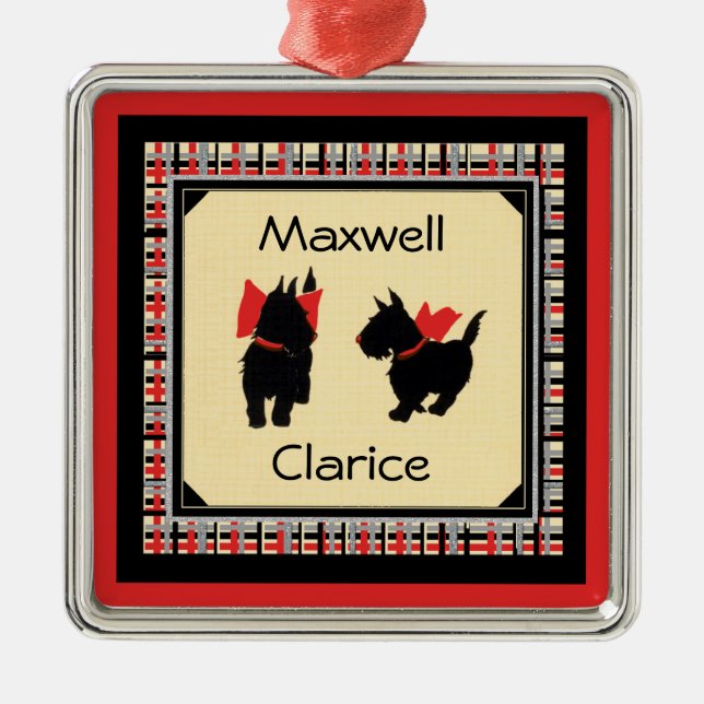 Two Scottie Dog, Scottish Terrier Personalize Silbernes Ornament (Vorne)
