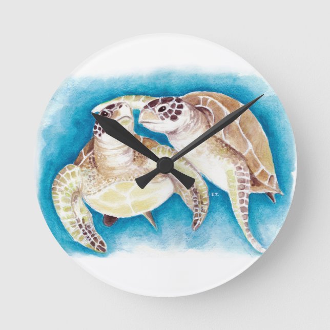 Two Sea Turtles Runde Wanduhr (Vorderseite)