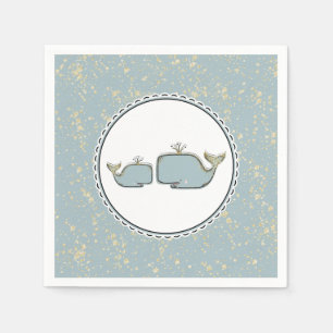 Two Sea Whales Blue & Gold Boutique Baby Dusche Serviette