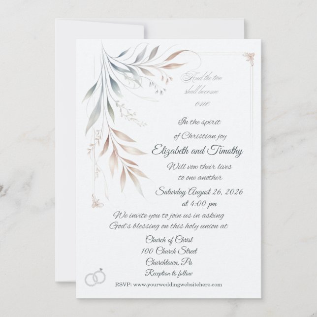 Two Shall Become One Christian Wedding Invitation (Devant)