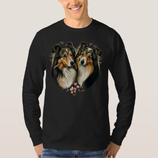 Two Shetland Sheepdog Dogs Valentines Day on Coupl T-Shirt
