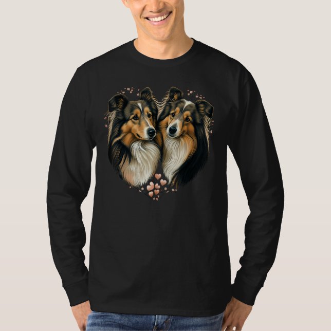 Two Shetland Sheepdog Dogs Valentines Day on Coupl T-Shirt (Vorderseite)
