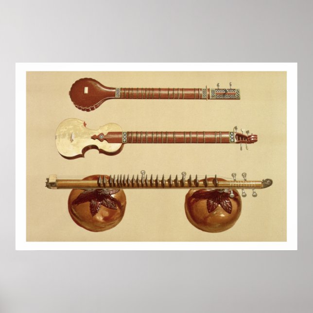 Two sitars and a rudra vina, Indian, from 'Musical Poster (Vorne)
