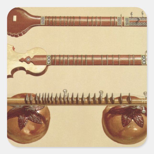 Two sitars and a rudra vina, Indian, from 'Musical Quadratischer Aufkleber (Vorderseite)