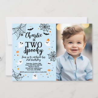 Two Spooky Blue Halloween Invite with Photo Einladung