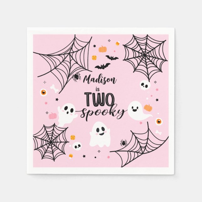 Two Spooky Cute Ghost Pink Halloween Serviette (Vorderseite)