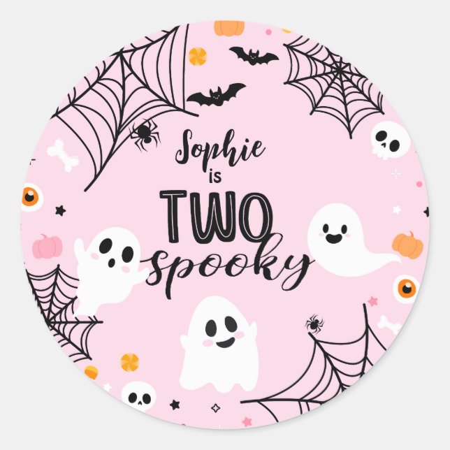 Two Spooky Pink Halloween Ghost Runder Aufkleber (Vorderseite)