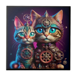 Two Steampunk Kittens Pose Fliese