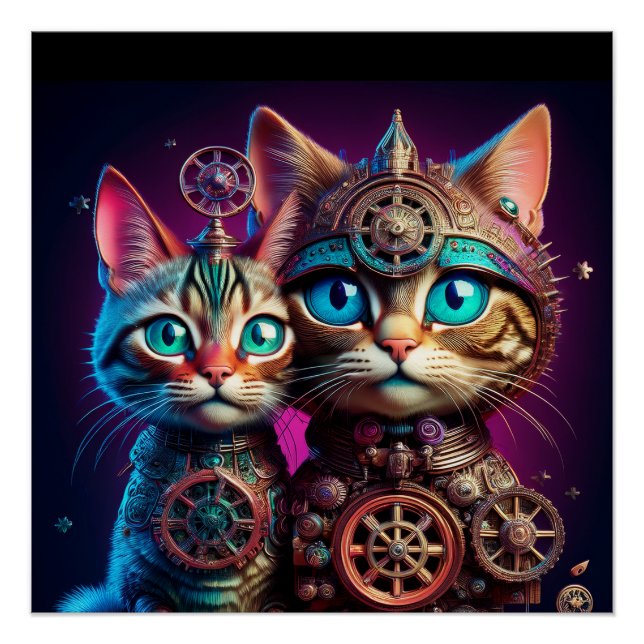 Two Steampunk Kittens Pose Poster (Vorderseite)