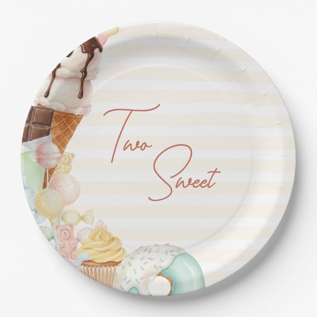 Two Sweet 2nd Birthday Candy Party Plates Pappteller (Vorderseite)