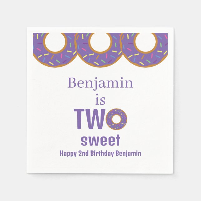 Two Sweet 2nd Birthday Purple Donut Party Serviette (Vorderseite)