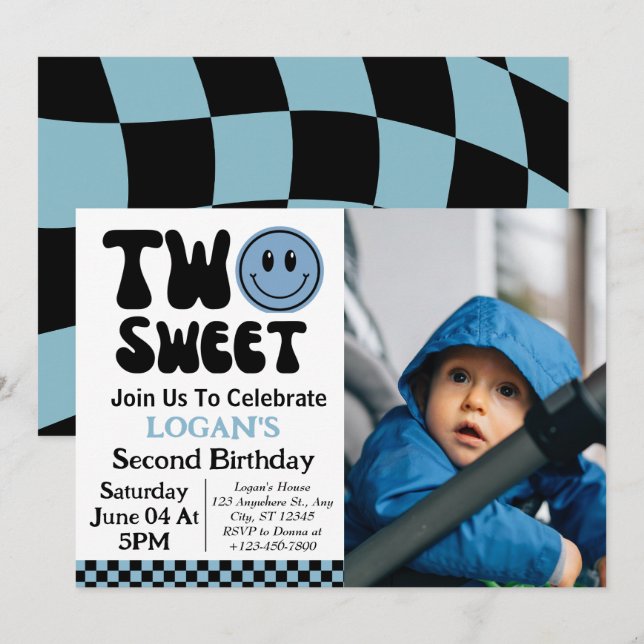 Two Sweet Boy 2. Geburtstag Foto Einladung (Vorne/Hinten)